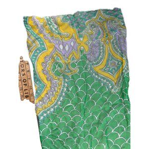 Vintage Chiffon Rectangle Scarf Green Mermaid Scales Silk Blend Neck Wrap